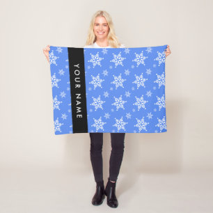 Couverture Polaire Snowflakes blanc, Bleu, Votre nom, Personnaliser