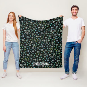 Couverture Polaire Snowflakes Modern Chic Elegant Noir Nom Personnali
