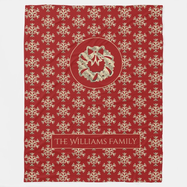 Couverture Polaire Snowflakes Motif Red et Gold Christmas Wreath (Devant)
