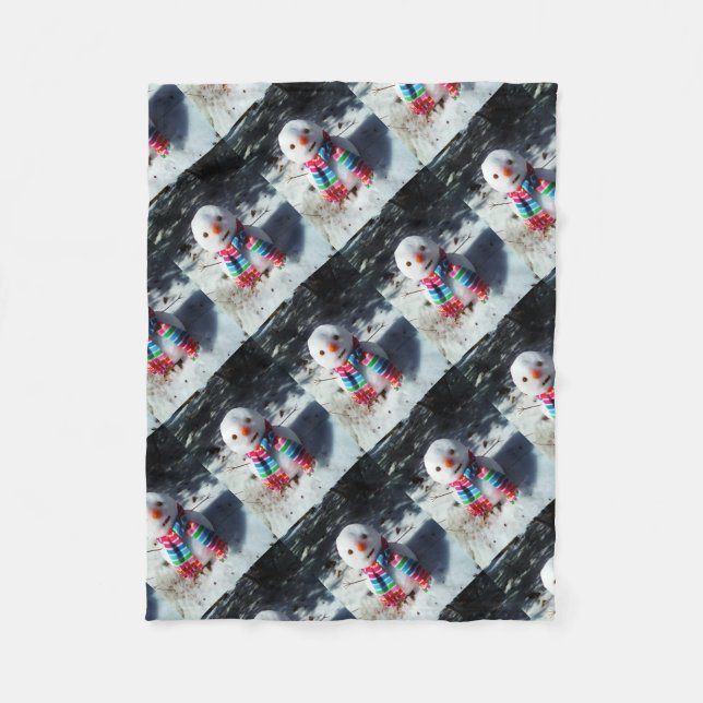Couverture Polaire Snowman avec arc-en-ciel (Devant)
