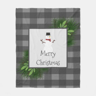 Couverture Polaire Snowman Gris Buffalo Plaid Toison Blanche