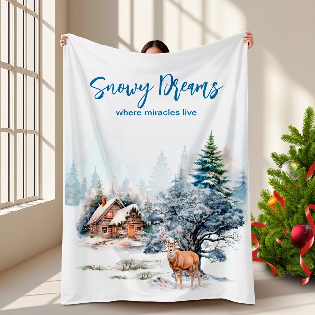 Couverture Polaire Snowy Dreams Forest Deer  (Snowy Dreams Forest Deer Fleece Blanket)