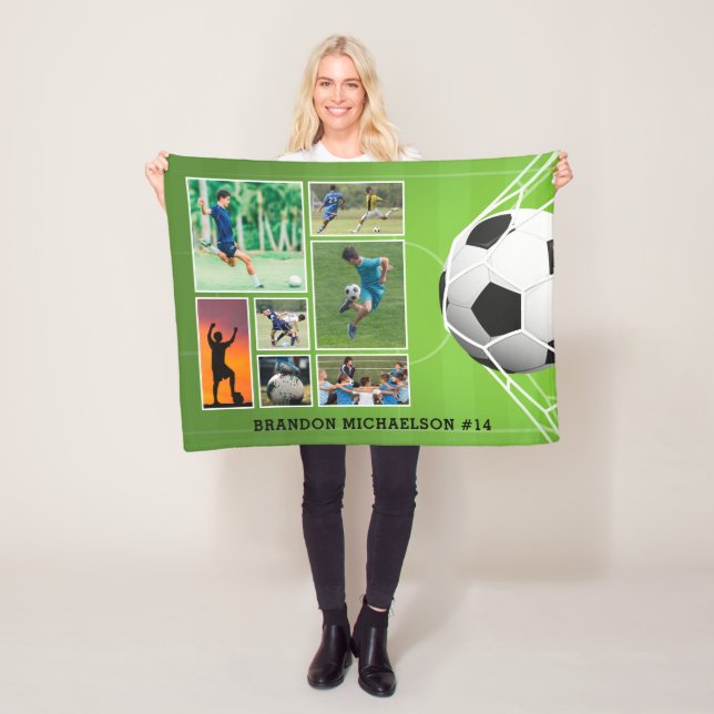 Couverture Polaire Soccer 7 Photo Collage Personnalisé (En situation)