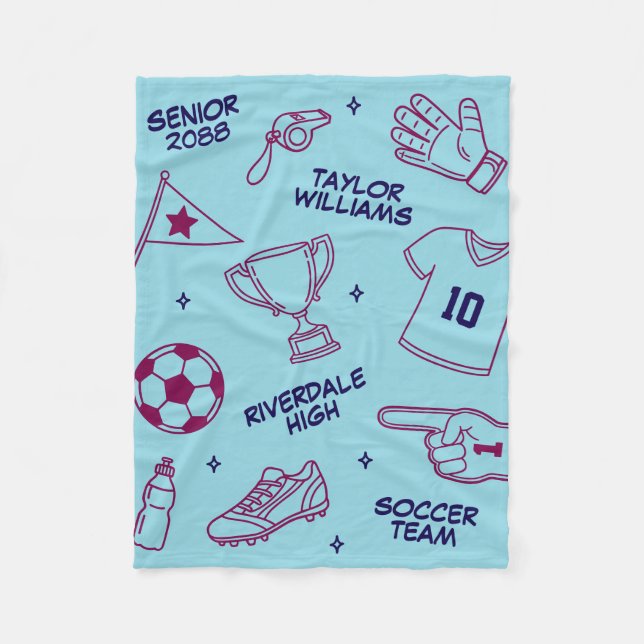 Couverture Polaire Soccer Doodle Pattern Custom Text Senior Gift (Devant)