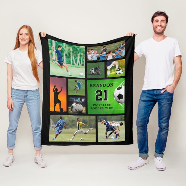 Couverture Polaire Soccer Football Photo Collage Personnalisé (En situation)