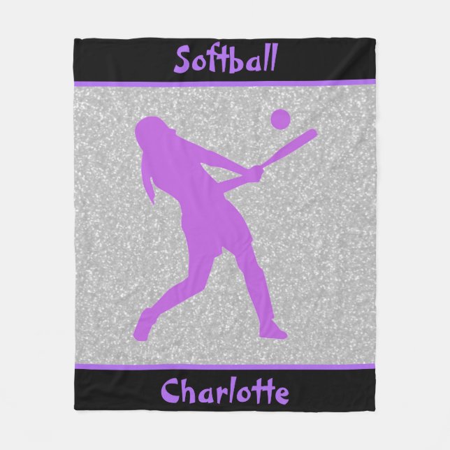Couverture Polaire Softball Girls Purple & Silver Sparkle (Devant)