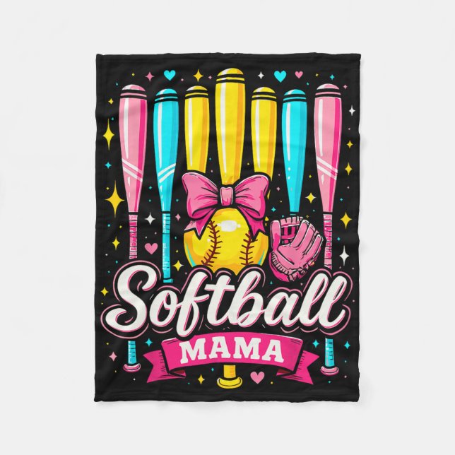 Couverture Polaire Softball Mama Softball Coquette Bow Softball  (Devant)