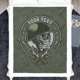 Couverture Polaire Soldat de Camo militaire personnalisé : crâne et a