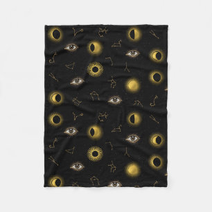 Couverture Polaire Soleil céleste d'or noir et oeil zodiaque de la lu