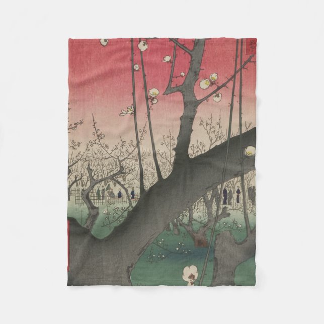 Couverture Polaire soleil couchant japonais pruniers arbres (Devant)