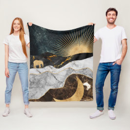 Couverture Polaire Soleil doré et lune avec éléphant en marbre Cosmiq