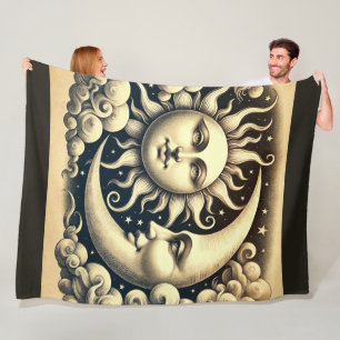Couverture Polaire Soleil et Lune Célestes Vintage