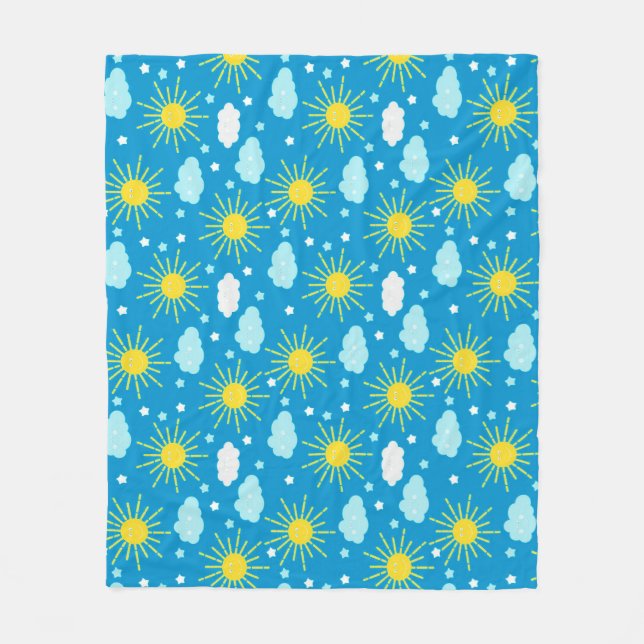 Couverture Polaire Soleil heureux, nuages et étoiles (Devant)