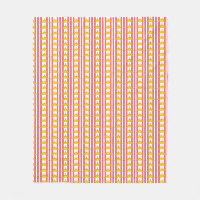Couverture Polaire Soleil jaune orange sur bandes roses (Devant)