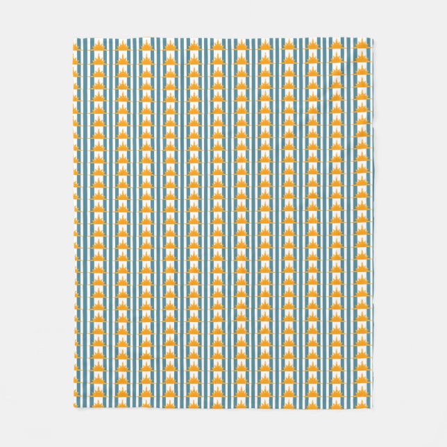 Couverture Polaire Soleil orange jaune sur bandes Turquoises (Devant)