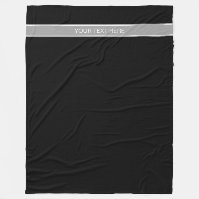 Couverture Polaire Solid Black, Dark Gray Ribbon Nom Monogram (Devant)
