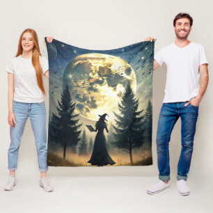 Couverture Polaire Sorcière sous la pleine lune, nuit enchantée