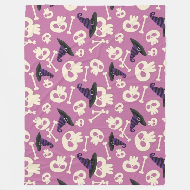 Couverture Polaire Sorcières d'Halloween Casquettes, crânes et os (Devant)