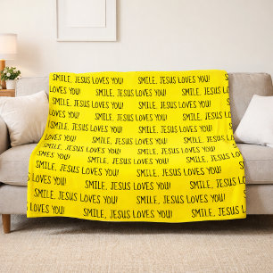 Couverture Polaire Souriez, Jésus Vous Aime Jaune Joyeux Soleil