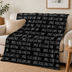 Couverture Polaire Sourire, Jésus vous aime en noir et blanc