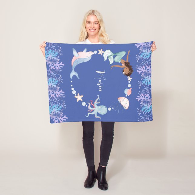 Couverture Polaire Sous la mer les enfants nom personnalisé Fleece Bl (En situation)