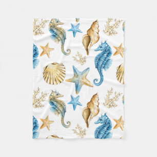 Couverture Polaire Sous l'hippocampe de bleu et d'or de mer