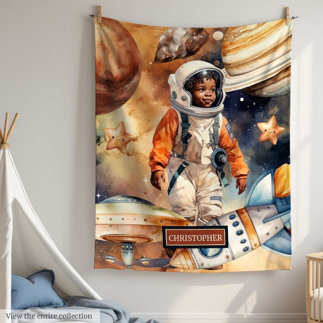 Couverture Polaire Space Adventure Blanket Cute Black Boys Idée cadea (Space Adventure Blanket Cute Black Boys Gift Idea)