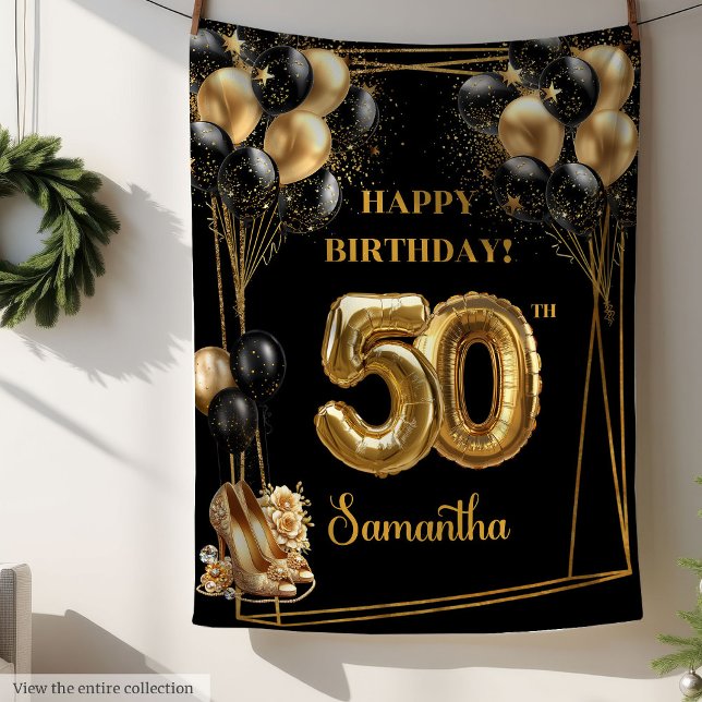 Couverture Polaire Sparkly Confetti 50e Anniversaire Blanket Or Noir (Sparkly Confetti 50th Birthday Blanket Black Gold)