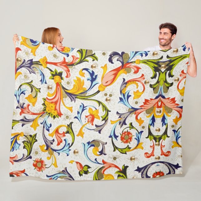 COUVERTURE POLAIRE SPIRALES FLORALES DE LA RENAISSANCE FLORENTINE,FLE (En situation)