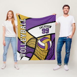 Couverture Polaire Sport 🏐 Volleyball Design - violet, or et blanc