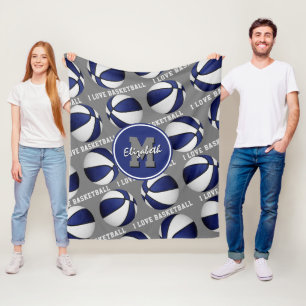 Couverture Polaire sports gris bleu J'aime basketball texto motif