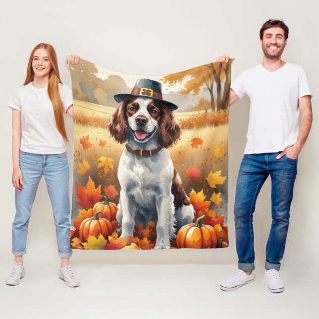 Couverture Polaire Springer Spaniel dans les feuilles d'automne Art d (En situation)