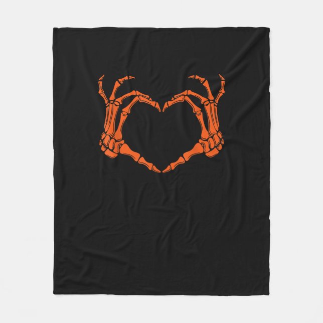 Couverture Polaire Squelette Coeur main signe costume Halloween Desig (Devant)