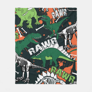 Couverture Polaire Squelette de dinosaure. Motif de grunge vintage