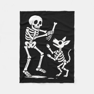 Couverture Polaire Squelette drôle jouant avec un chien Halloween pou