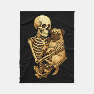 Couverture Polaire Squelette étreignant Pug Halloween Amoureux de Pug
