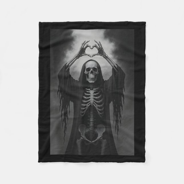 Couverture Polaire Squelette Mains Coeur Signal Y Visage Drôle Hallow (Devant)