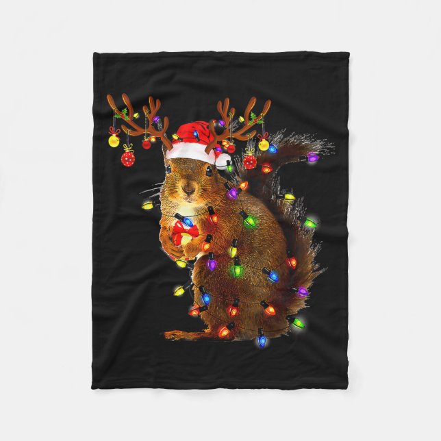 Couverture Polaire Squirrel Christmas Tree Lights Reindeer Santa Hat  (Devant)