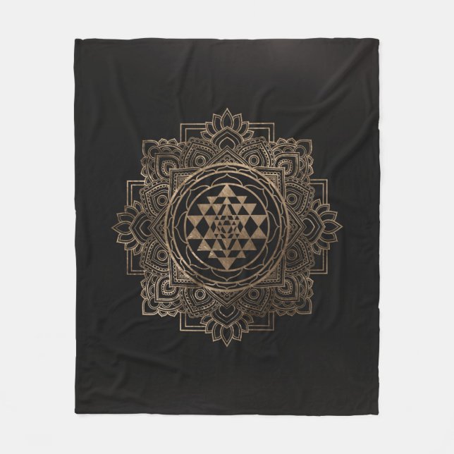 Couverture Polaire Sri Yantra / Sri Chakra en lotus dorés (Devant)
