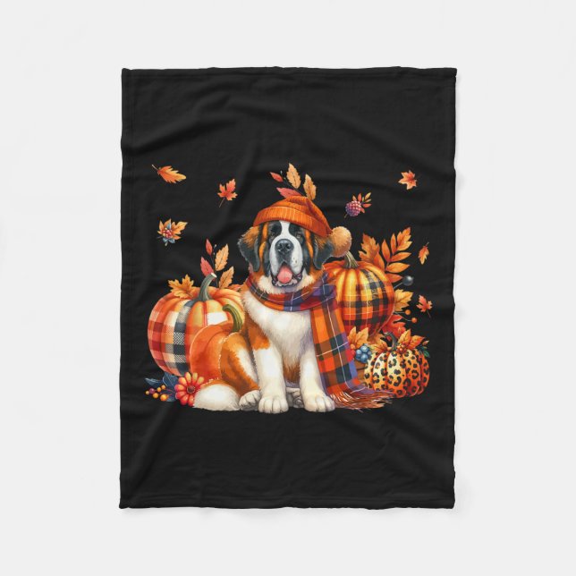 Couverture Polaire St. Bernard Thanksgiving Leopard Citrouilles autom (Devant)