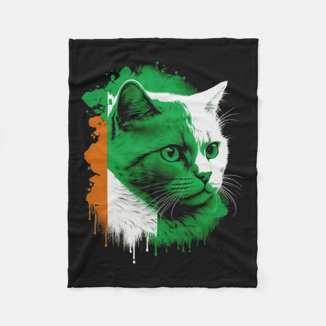 Couverture Polaire St. Patrick's Day Chat Drapeau irlandais Hommes fe (Devant)
