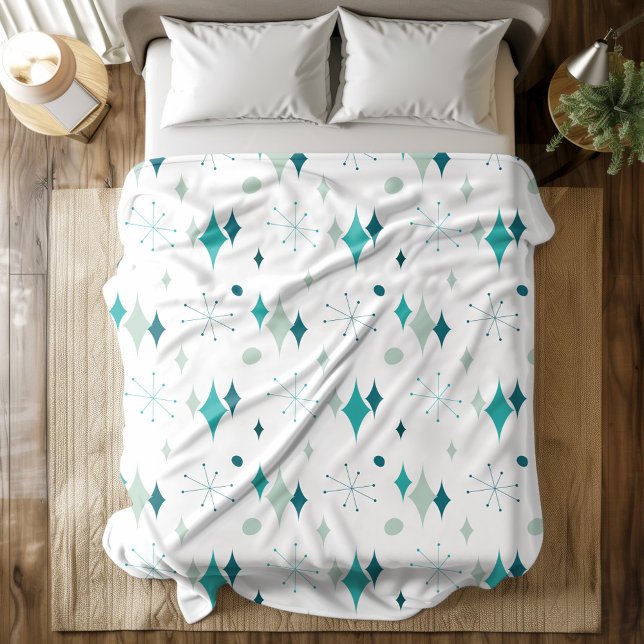 Couverture Polaire Starburst Mid Century Motif moderne Turquoise Aqua (Starburst Mid Century Modern Pattern Teal Aqua Fleece Blanket)