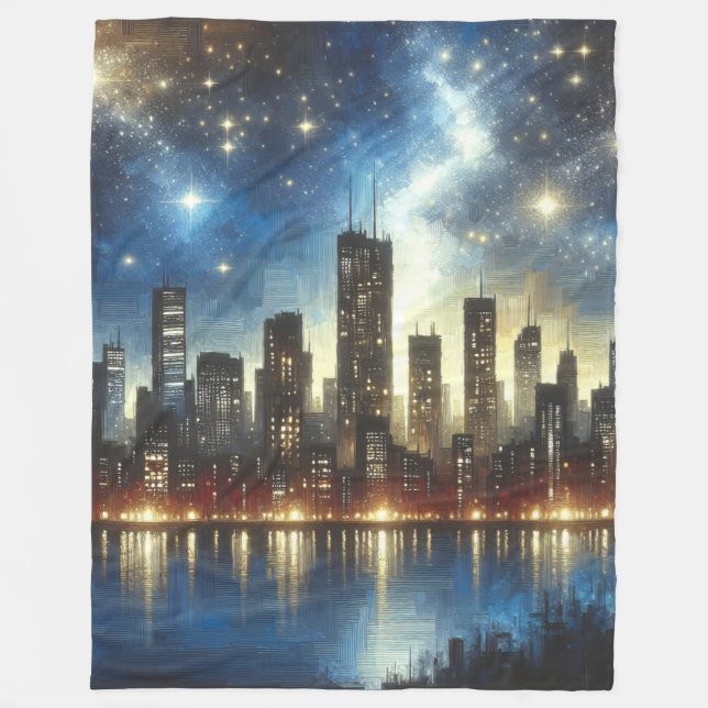 Couverture Polaire "Starry Night Cityscape Reflections" (Devant)