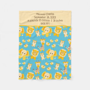 Couverture Polaire Statistiques de naissance bleu jaune safari jungle