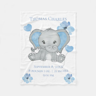Couverture Polaire Statistiques de naissance personnalisées Baby Elep