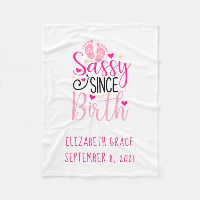 Couverture Polaire Statistiques de naissance rose Coeurs Sassy depuis (Devant)