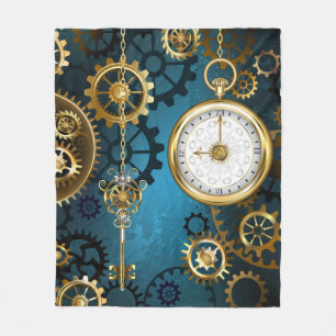 Couverture Polaire Steampunk Arrière - plan turquoise avec Gears