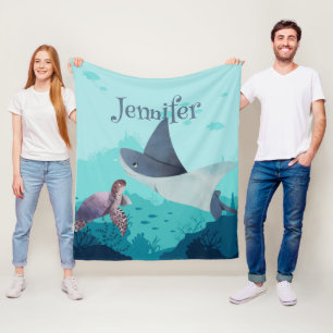 Couverture Polaire Stingray personnalisé et tortue sous la mer