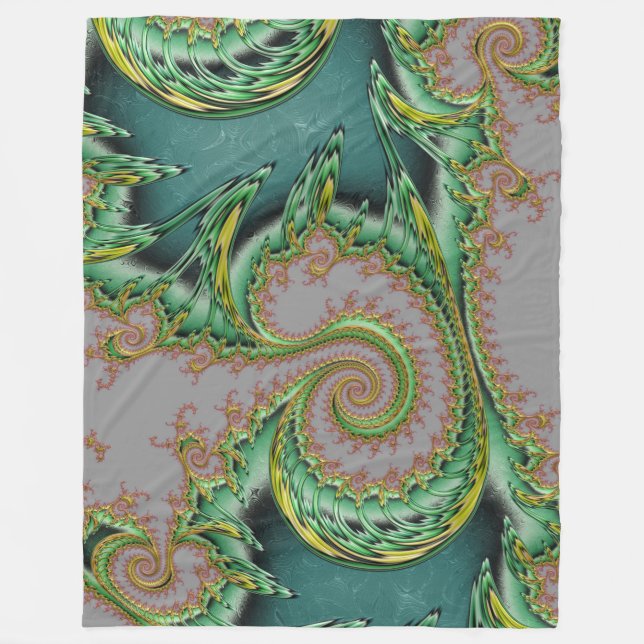 Couverture Polaire Style art déco fractal gris or vert (Devant)