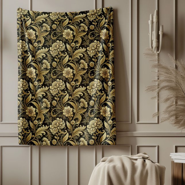 Couverture Polaire Style baroque classique Gold Damask Lot Lit (Classic Baroque Style Gold Damask Bed Throw Fleece Blanket)